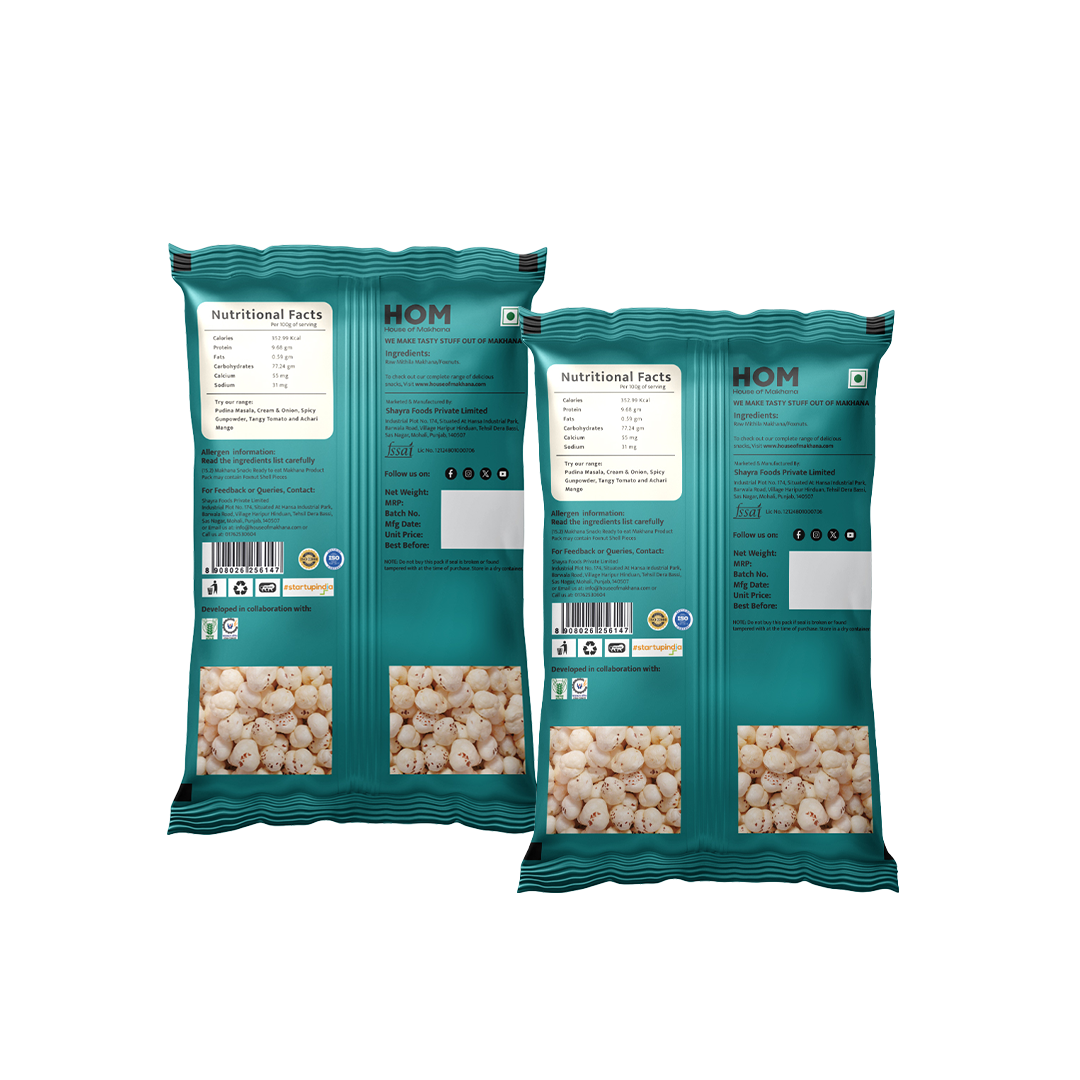 HOM Raw Makhana – Premium 100g - Pack of 2 (200g) – Healthy Roasted Makhana Snack