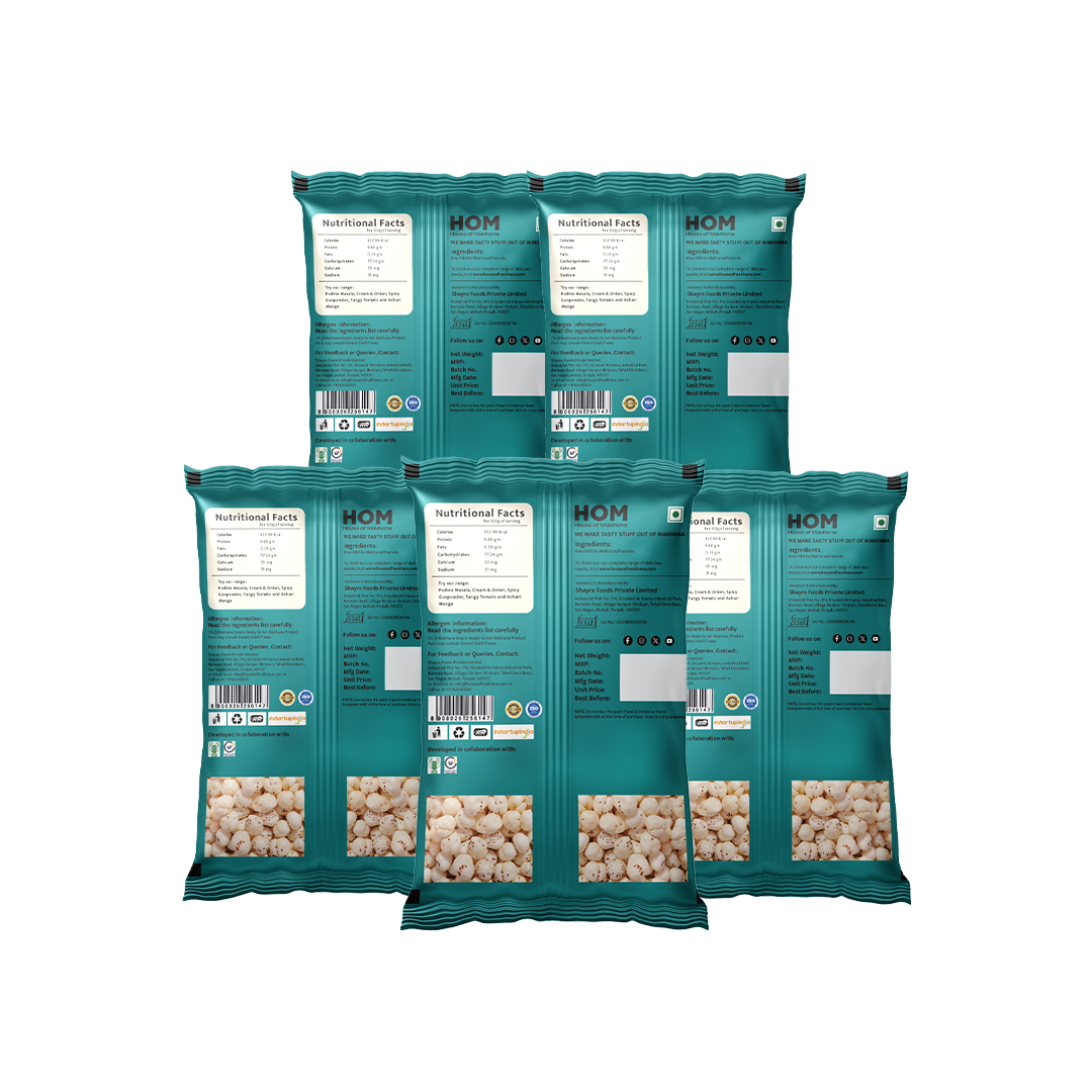 HOM Raw Makhana – Premium 100g - Pack of 5 (500g) – Healthy Roasted Makhana Snack