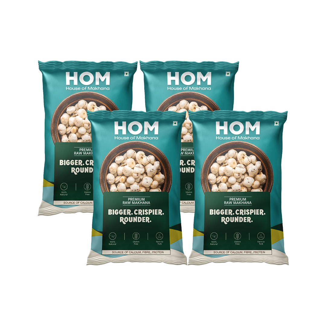 HOM Raw Makhana – Premium 100g - Pack of 4 (400g) – Healthy Roasted Makhana Snack