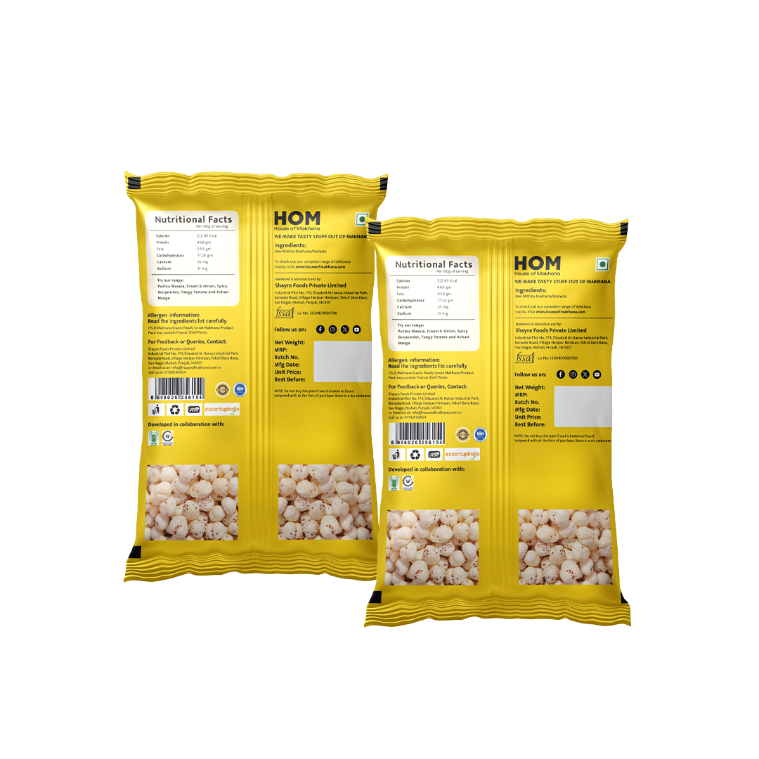 HOM Raw Makhana – Standard 100g - Pack of 2 (200g) – Healthy Roasted Makhana Snack