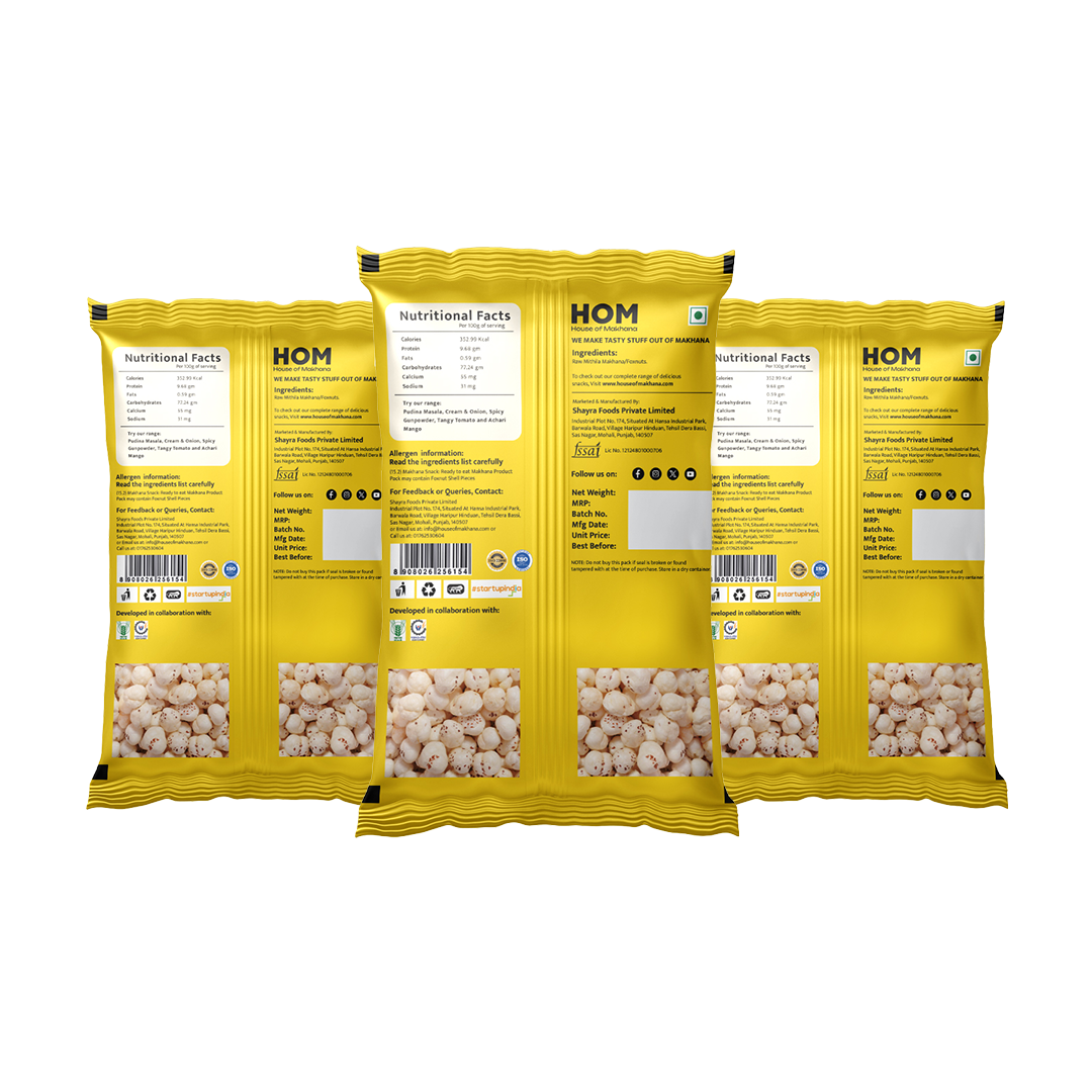HOM Raw Makhana – Standard 100g - Pack of 3 (300g) – Healthy Roasted Makhana Snack
