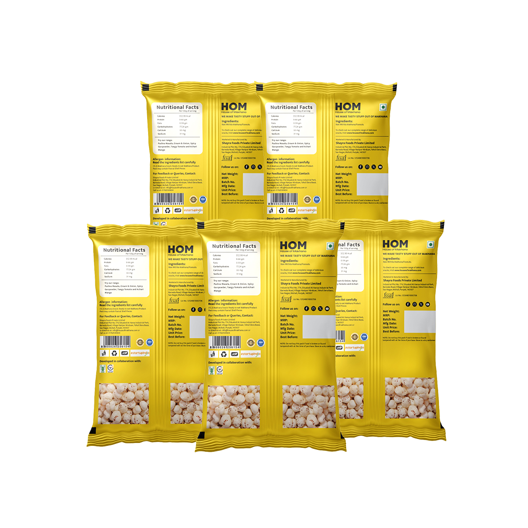 HOM Raw Makhana – Standard 100g - Pack of 5 (500g) – Healthy Roasted Makhana Snack