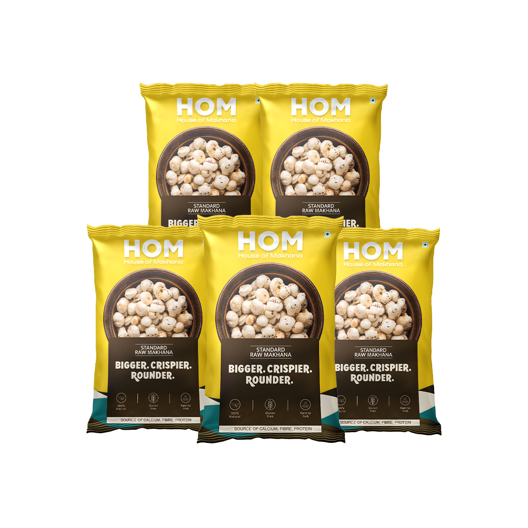 HOM Raw Makhana – Standard 100g - Pack of 5 (500g) – Healthy Roasted Makhana Snack