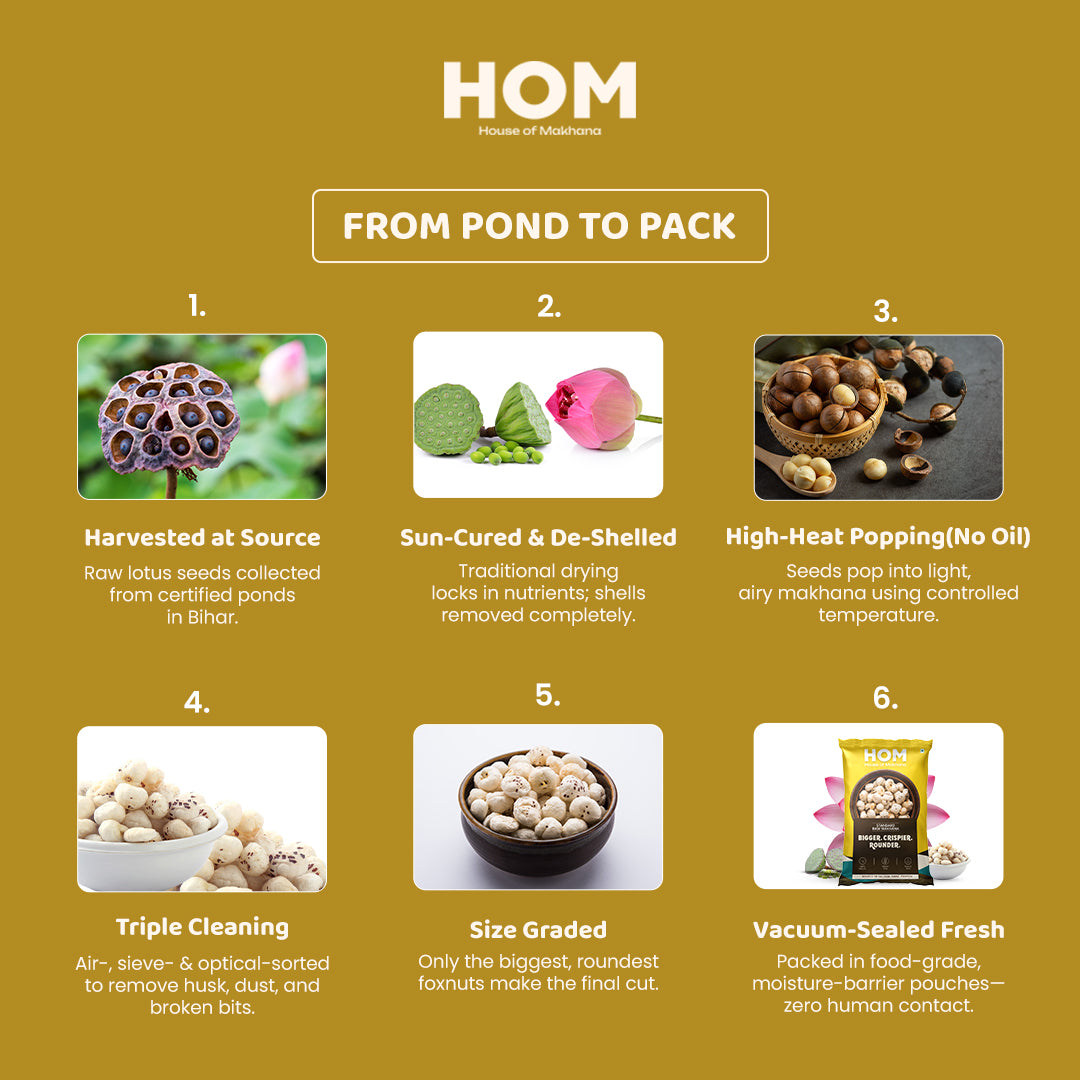 HOM Raw Makhana – Standard 100g - Pack of 1 (100g) – Healthy Roasted Makhana Snack