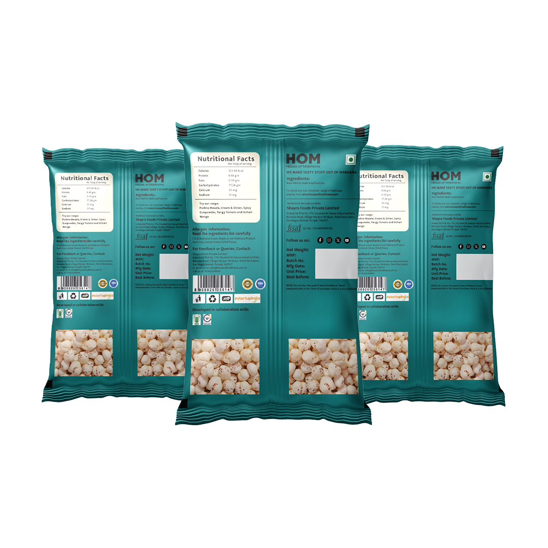 HOM Raw Makhana – Premium 100g - Pack of 3 (300g) – Healthy Roasted Makhana Snack