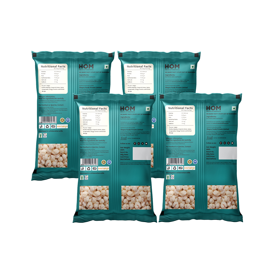 HOM Raw Makhana – Premium 100g - Pack of 4 (400g) – Healthy Roasted Makhana Snack