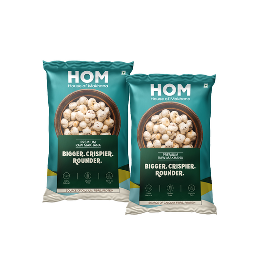 HOM Raw Makhana – Premium 100g - Pack of 2 (200g) – Healthy Roasted Makhana Snack