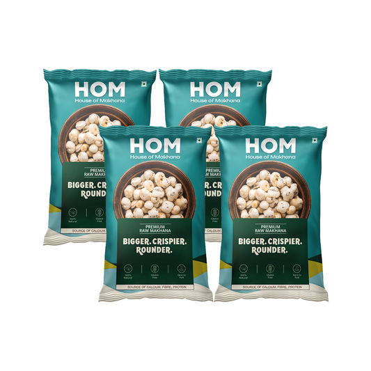 HOM Raw Makhana – Premium 100g - Pack of 4 (400g) – Healthy Roasted Makhana Snack