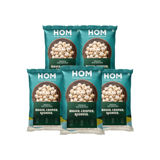 HOM Raw Makhana – Premium 100g - Pack of 5 (500g) – Healthy Roasted Makhana Snack