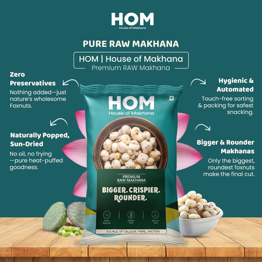 HOM Raw Makhana – Premium 100g - Pack of 1 (100g) – Healthy Roasted Makhana Snack
