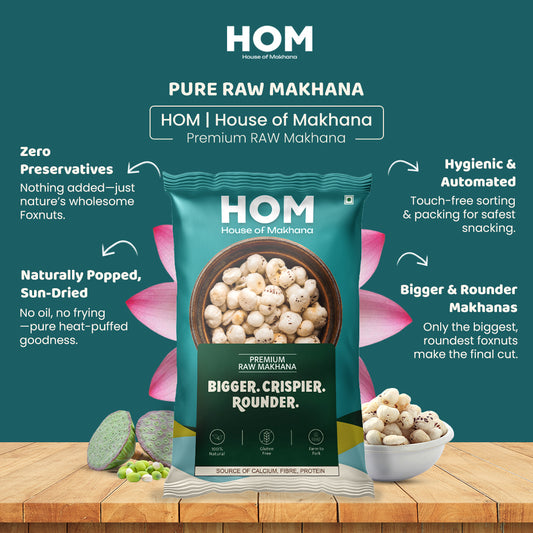 HOM Raw Makhana – Premium 100g - Pack of 1 (100g) – Healthy Roasted Makhana Snack