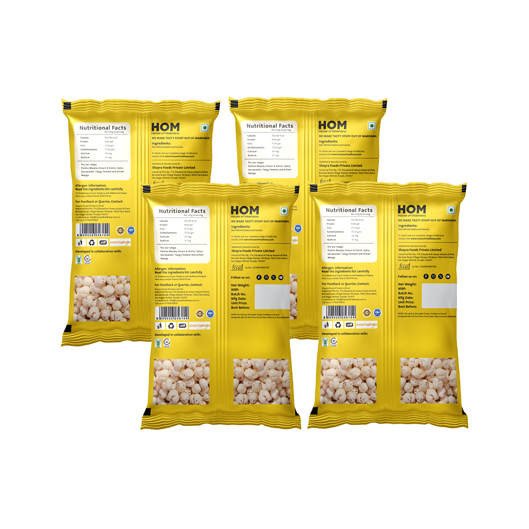 HOM Raw Makhana – Standard 100g - Pack of 4 (400g) – Healthy Roasted Makhana Snack