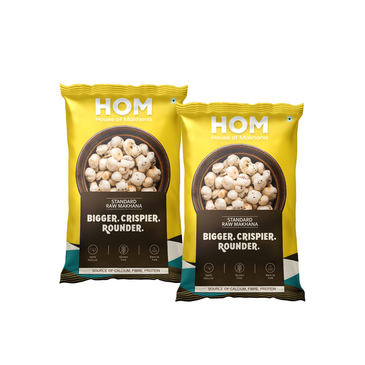 HOM Raw Makhana – Standard 100g - Pack of 2 (200g) – Healthy Roasted Makhana Snack