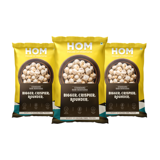 HOM Raw Makhana – Standard 100g - Pack of 3 (300g) – Healthy Roasted Makhana Snack