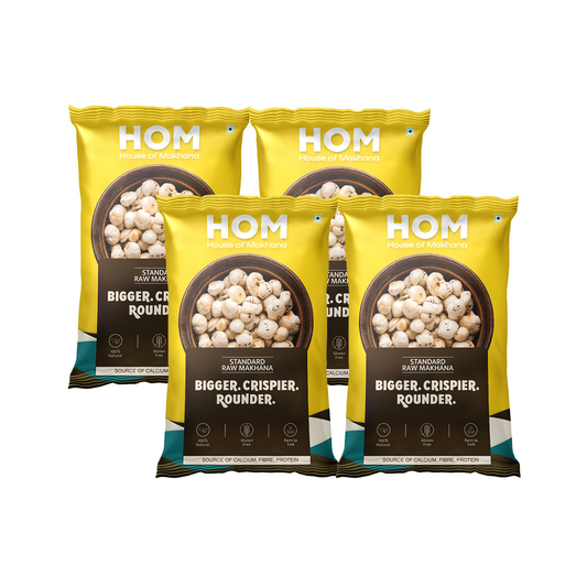 HOM Raw Makhana – Standard 100g - Pack of 4 (400g) – Healthy Roasted Makhana Snack