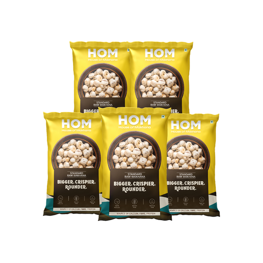 HOM Raw Makhana – Standard 100g - Pack of 5 (500g) – Healthy Roasted Makhana Snack