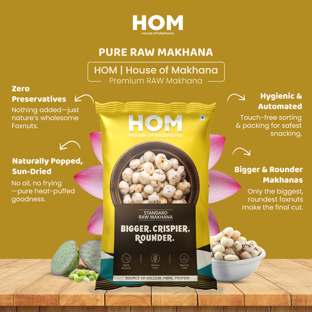 HOM Raw Makhana – Standard 100g - Pack of 1 (100g) – Healthy Roasted Makhana Snack